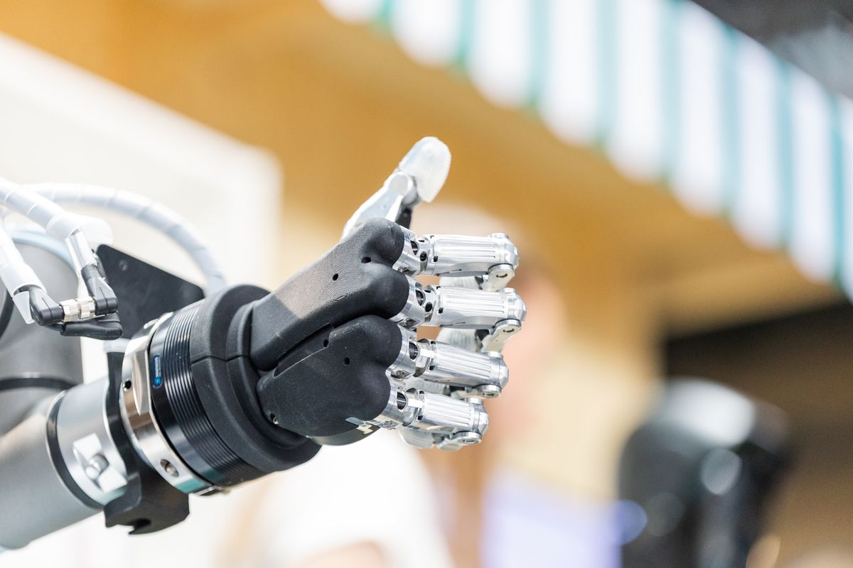 Close-up of a TACTILIA robotic hand, fingers closed